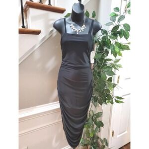 Love Nations Women's Black Polyester Square Neck Sleeveless Knee Length Dress XL